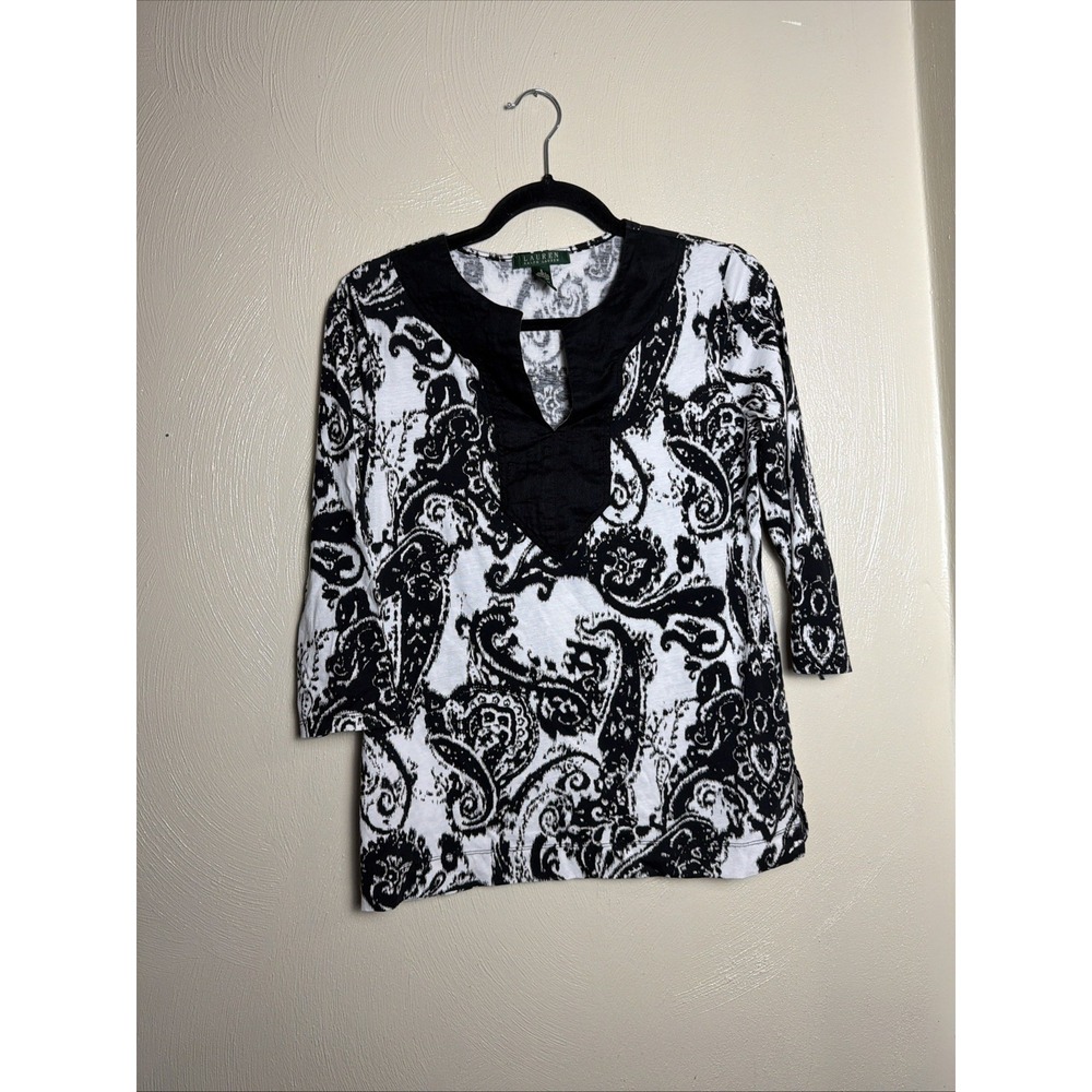 Ralph Lauren Top Womens Small Boho Floral Abstract Shirt 100% Cotton